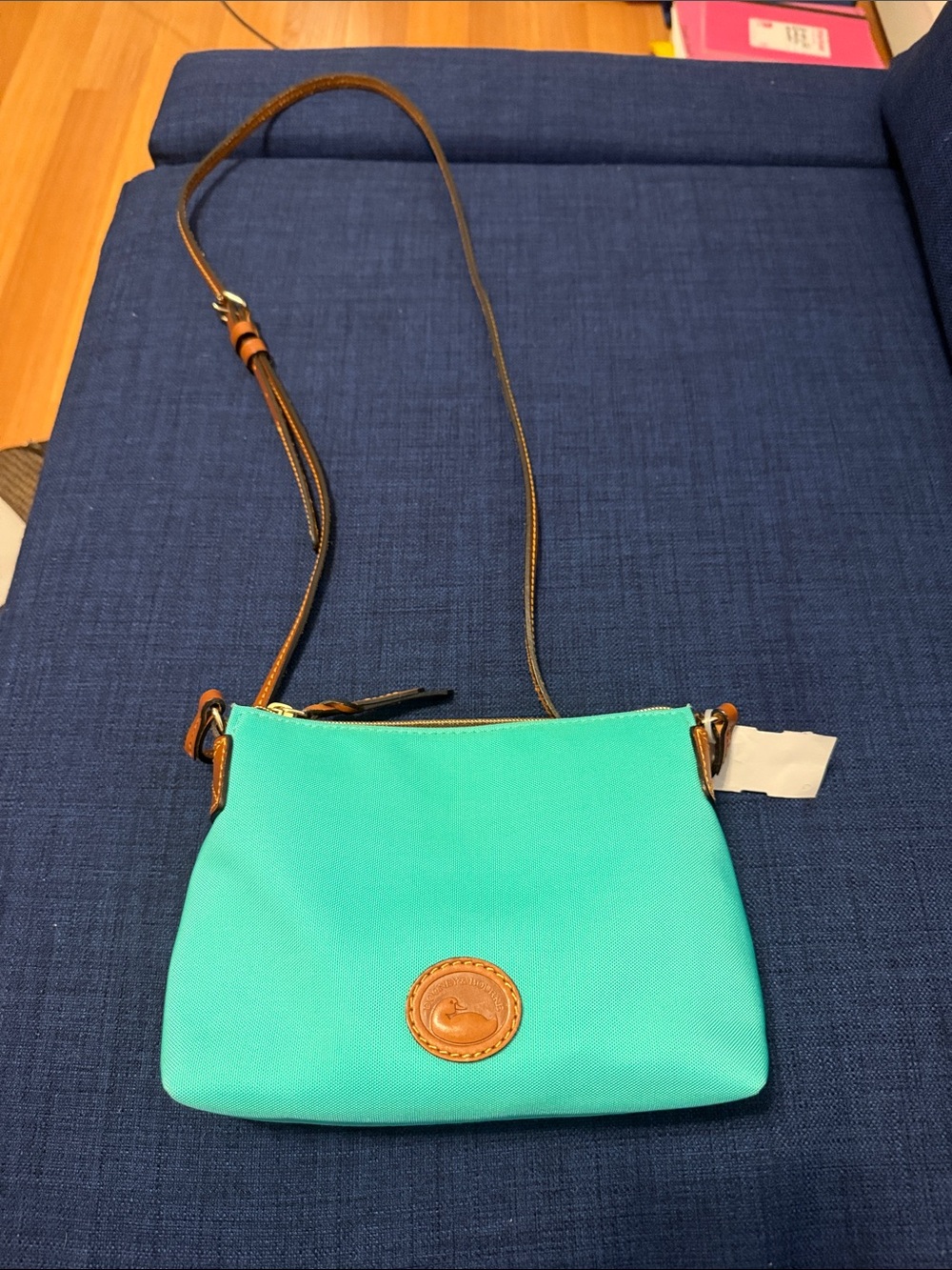 Dooney & Bourke Turquoise Crossbody with Brown Leather Trim